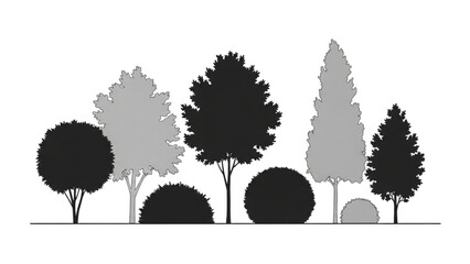 Diverse arrangement of trees and bushes in a landscape design