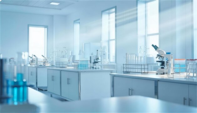 明るい光が差し込む清潔な科学実験室の風景