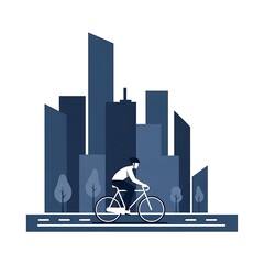 Man cycling in modern city with skyscrapers