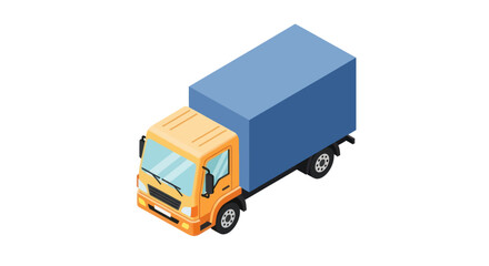 Isometric illustration of a delivery truck with a blue cargo box.