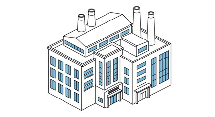 Obraz premium Isometric illustration of a modern industrial factory building with multiple chimneys.