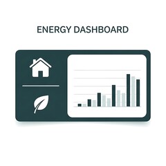 Energy dashboard with house and leaf icons showing eco-friendly bar graph