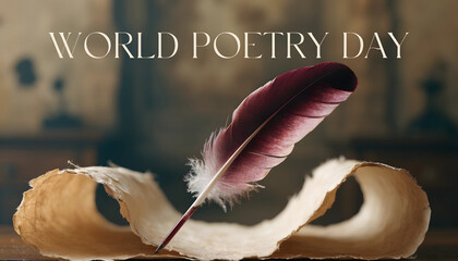 Quill Pen on Torn Paper Celebrating World Poetry Day Vintage