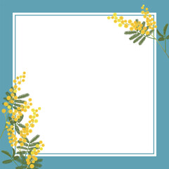 ミモザのフレーム（スクエア・背景透過・青枠）