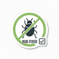 Bug fixed icon with green checkmark and bug symbol