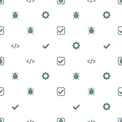 Seamless pattern of coding and debugging icons on white background