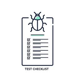 Modern test checklist with bug icon for software debugging