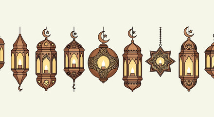 Ramadan Lanterns Hanging in a Row.