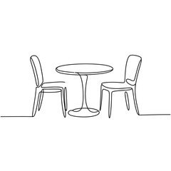 Fototapeta premium Minimalist line drawing of a round table and two chairs
