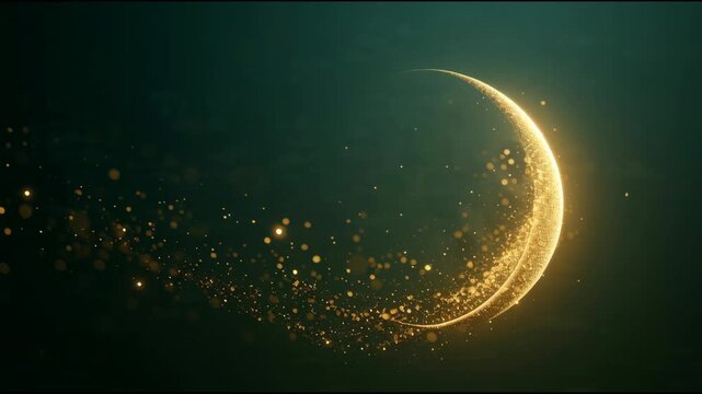 Ramadan Kareem Eid Mubarak Motion Background with Golden Crescent Moon