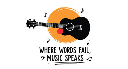Obraz premium Music quote vector illustration with guitar and musical notes