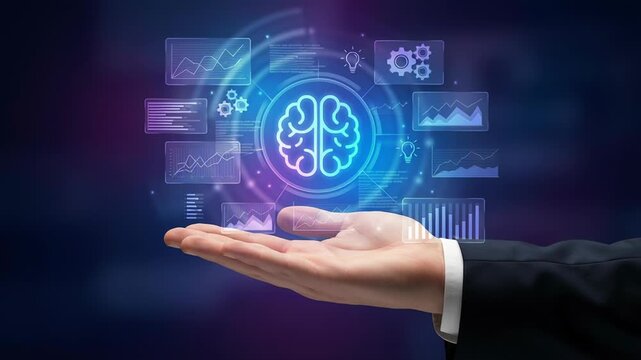 AI technology visualizes bubble financial charts and market speculation with risk and economic crisis data, displaying futuristic digital interface and glowing brain icon surrounded by dynamic data
