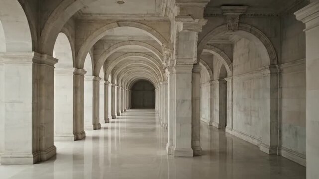 Elegant Marble Hallway with Arches and Columns, Architectural Perspective
