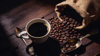 Fototapete Rund Cafe background image of black coffee and coffee beans  © MUHAMMAD DENNI