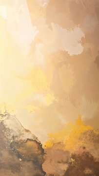 a textured abstract painting in warm yellow and earthy brown tones, with layered brushstrokes creating depth and a soft, organic feel