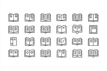 Book and reading line icon set for education platforms and library design