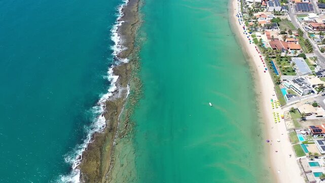 Wonderful panoramic view of the turquoise waters of Barra de Sao Miguel beach in February 2026 near Maceio, Alagoas State, Brazil 