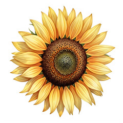 Obraz premium Vibrant yellow sunflower with dark brown center isolated on transparent background