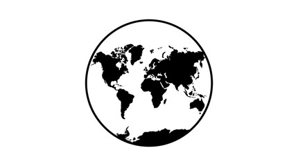 Obraz premium Simple Black World Map Icon in Oval Frame on White Background - Global Silhouette Vector
