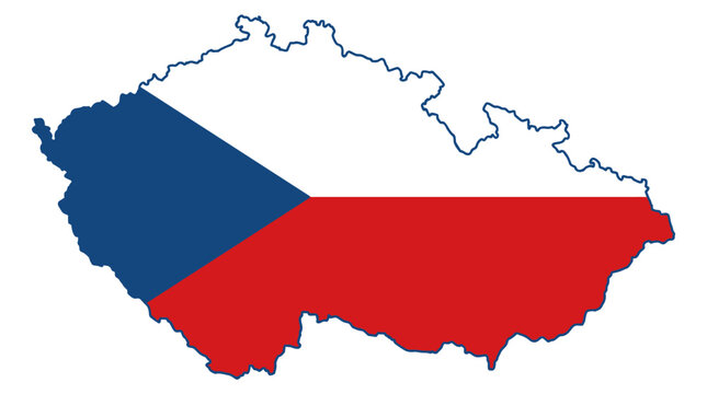 Czech Republic Map with National Flag - Outline of Czechia filled with national colors, symbolizing patriotism and identity.