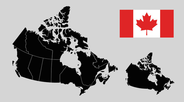 Canada Map with Provinces and Territories & National Flag - Geographic Illustration