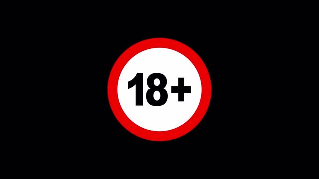 Classic 18 Plus Prohibited Sign Motion Graphic with Red Circle Restriction Symbol with Alpha Channel