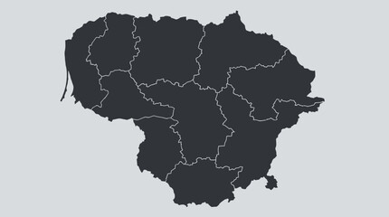 Obraz premium Lithuania Map with Administrative Divisions - Gray Silhouette