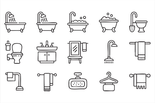 Minimal bathroom outline icons for interior and home design projects