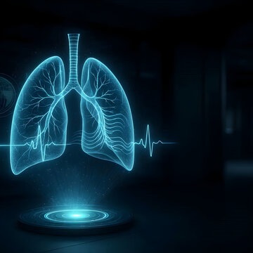 Futuristic Digital Lung Hologram with Heartbeat Pulse for Tuberculosis Diagnostic and Medical Technology Concept