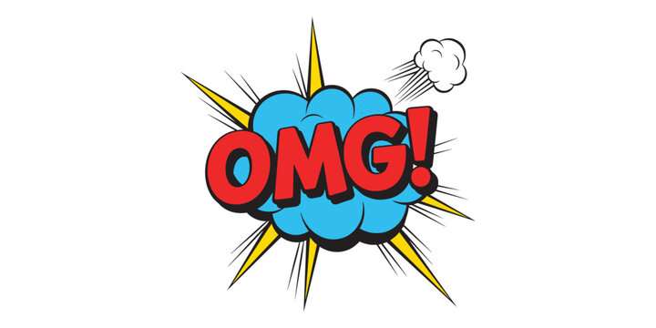 Comic explosion with omg text on white background