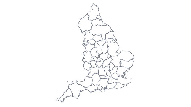 Detailed Outline Map of England with Counties - UK Administrative Divisions Vector Graphic