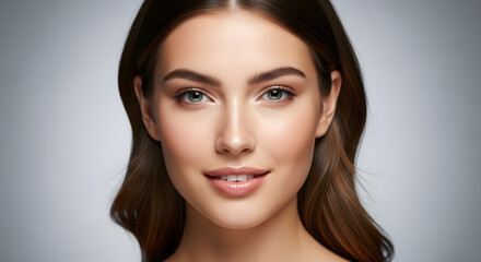Naklejka premium Beautiful young woman with perfect skin and natural makeup.