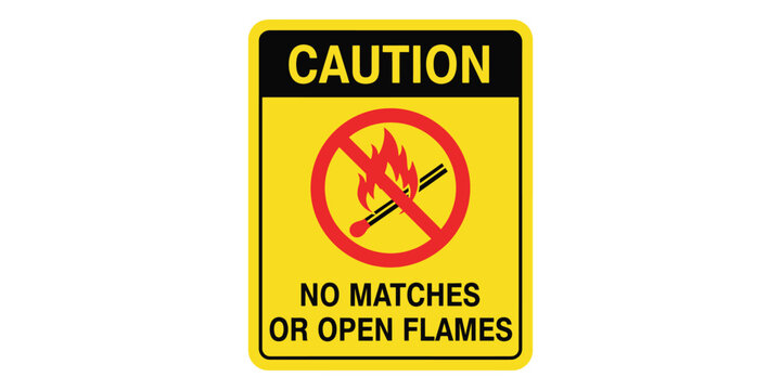 Caution sign with no matches or open flames warning symbol isolated on white background
