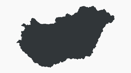 Fototapeta premium Black and white silhouette map of Hungary isolated on a white background. Simple and clear graphic illustration for geography and travel.
