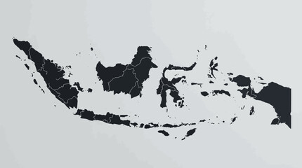 Obraz premium 3D Black Map of Indonesia with Provinces Outlined on White Background