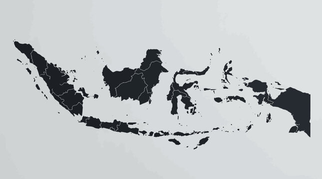 3D Black Map of Indonesia with Provinces Outlined on White Background