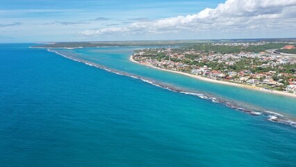 Fantastic aerial view of Barra de Sao Miguel beach on a sunny summer day in February 2026 near Maceio City. Alagoas State, Brazil 