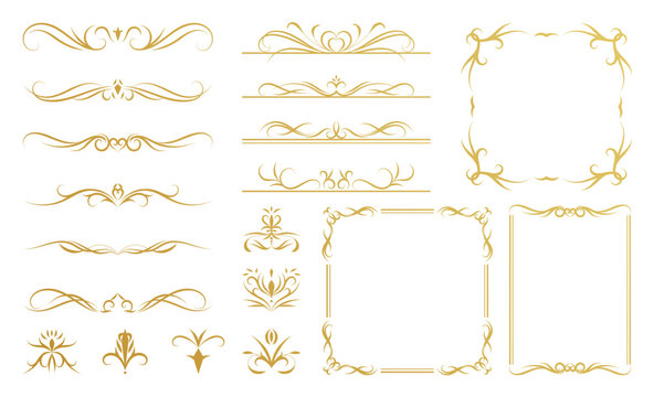Luxury gold vintage invitation element vector set. Ornamental curls, dividers, Border design and golden components design for wedding invite, menus, certificates, boutiques, spa and logo design.