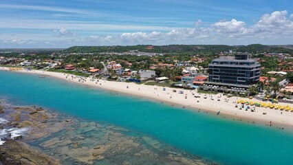 Fantastic aerial view of Barra de Sao Miguel beach on a sunny summer day in February 2026 near Maceio City. Alagoas State, Brazil 