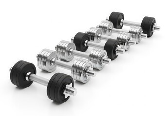 Obraz premium A row of adjustable dumbbells with black and silver components
