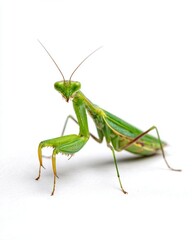 Detailed view of a green mantis insect.