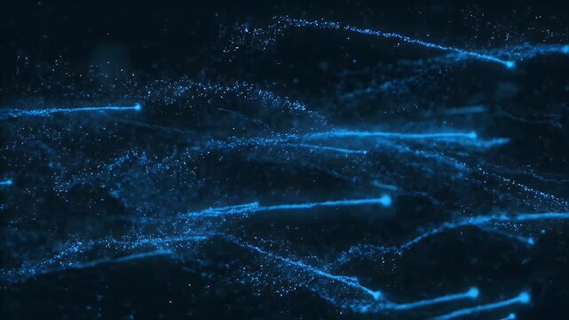 Dynamic Blue Particle Trails Flowing on Dark Background Abstract Animation Perfect for Technology
