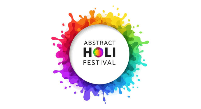 Vibrant Holi Festival illustration with abstract colorful powder splashes and a white circle frame on a clean white background