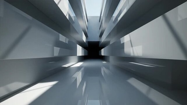 Futuristic corridor with sleek architecture and dramatic lighting effects from above viewpoint