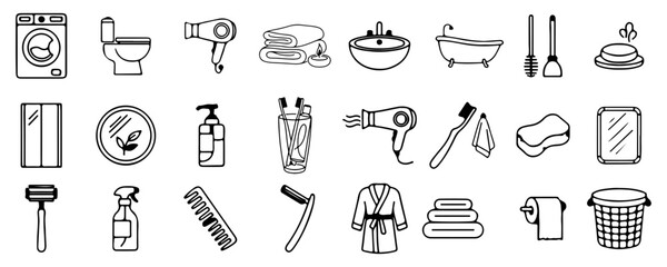 Fototapeta premium Bathroom Icons Set Outline