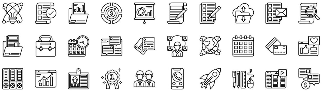 Business icons collection. Vector illustration. Idea, Feature, Project, Revenue, Business Analyst, Content, Document, Cloud Service Pro Vector	
