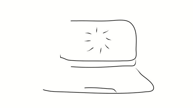 Loading process, computer loading, freezing. Contour drawing, silhouett animation. Continuous line. Isolated on white. Video 4k object illustration self-drawing. Object construction. Minimalist contin