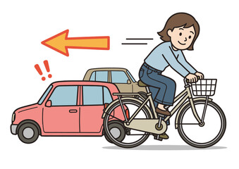 Naklejka premium 自転車の逆走イラスト（女性・交通違反・事故防止）