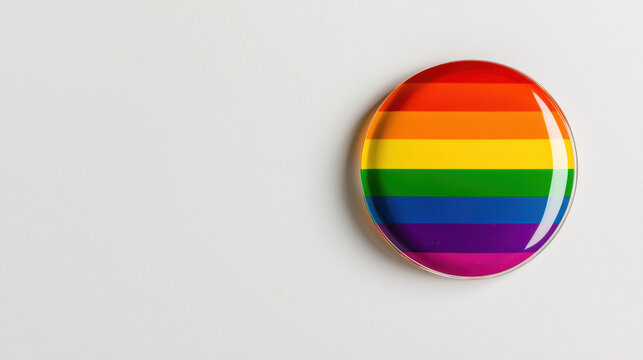 Rainbow pride month celebration with colorful lgbtq flag button on white background showing support and unity for diversity and inclusion