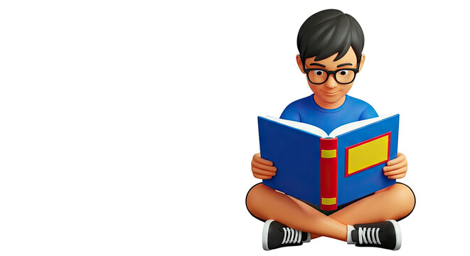 3D Cartoon Boy Reading a Book
